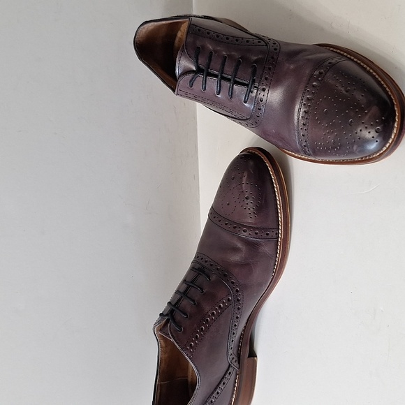 Johnston & Murphy Burgundy Italian Calfskin Conard Preppy Wingtip Oxfords Size 8 - Picture 5 of 12